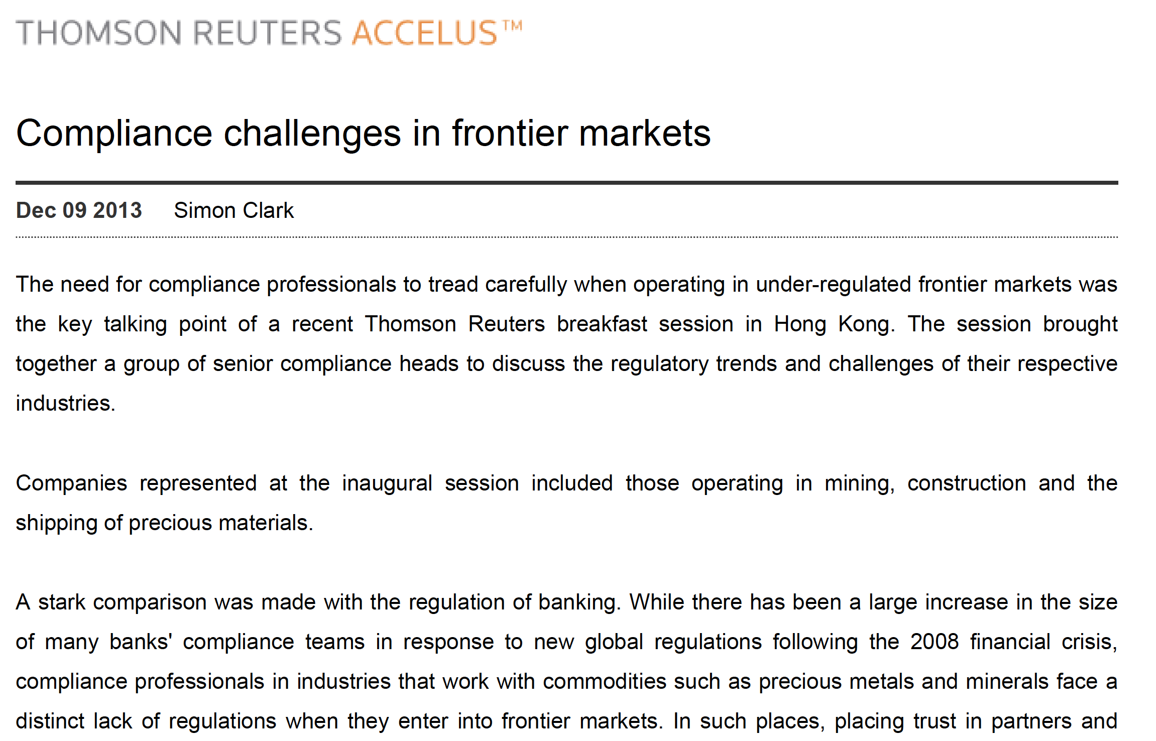 Compliance challenges in frontier markets
