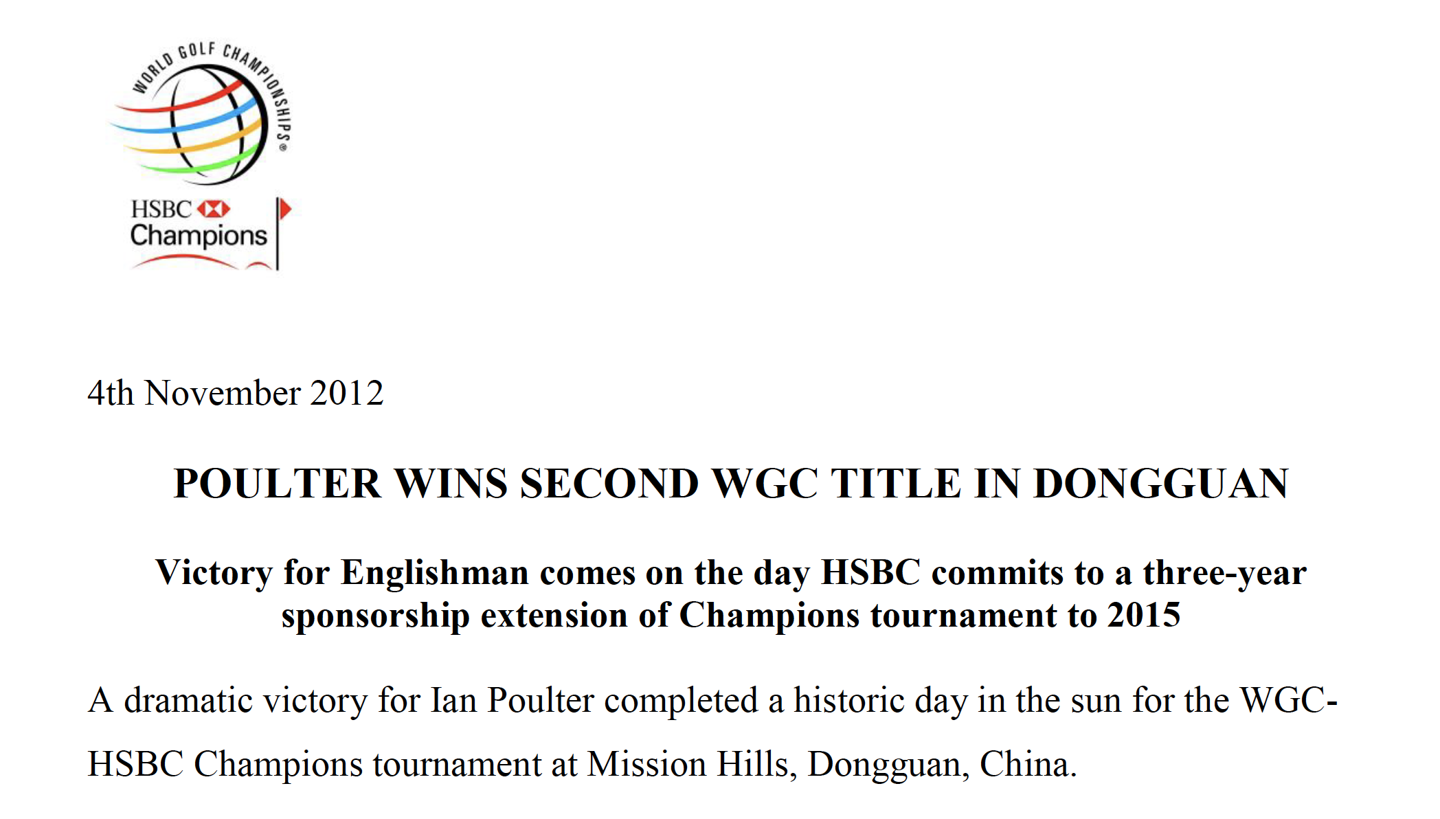 HSBC Champions wrap up press release