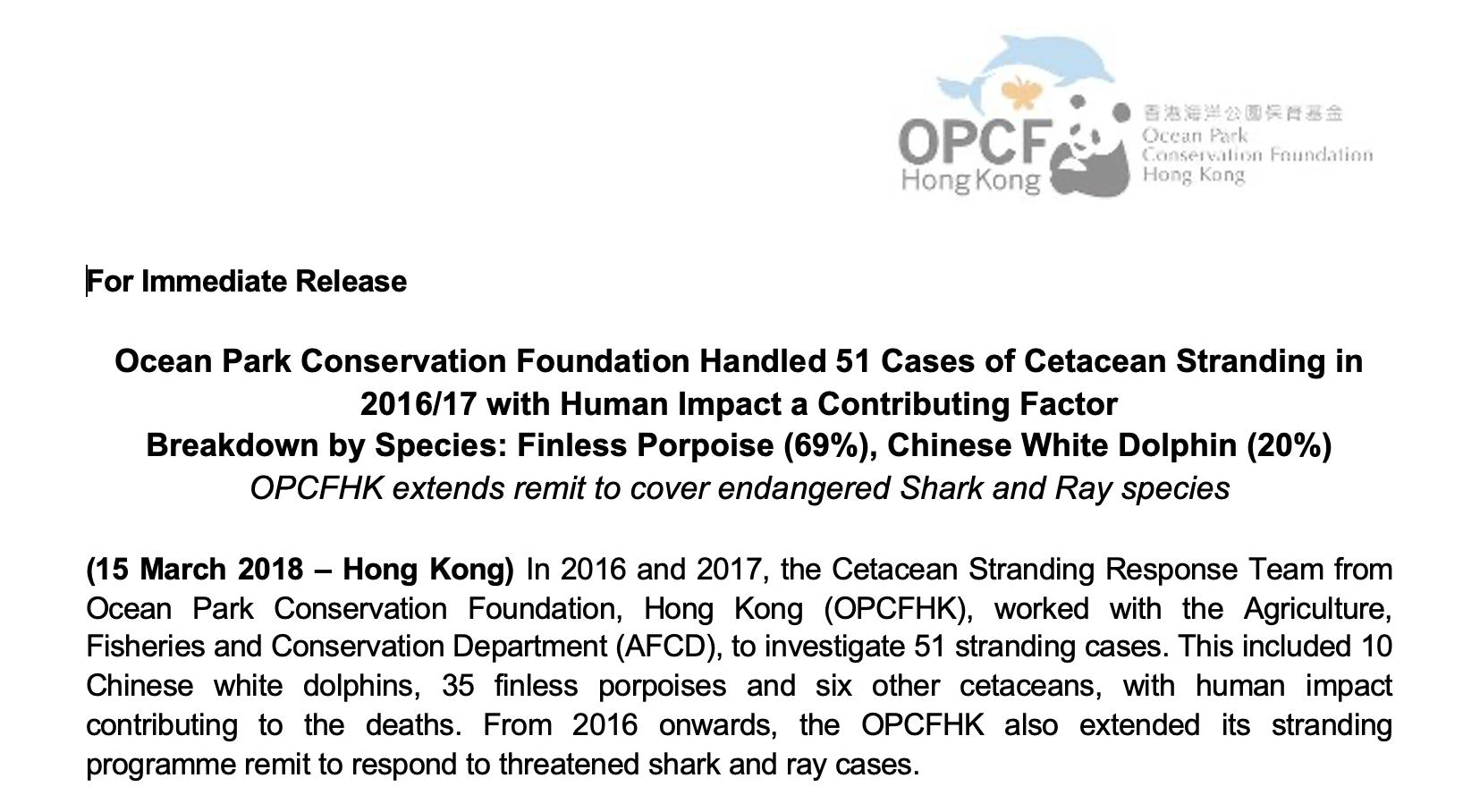 OPCFHK press release